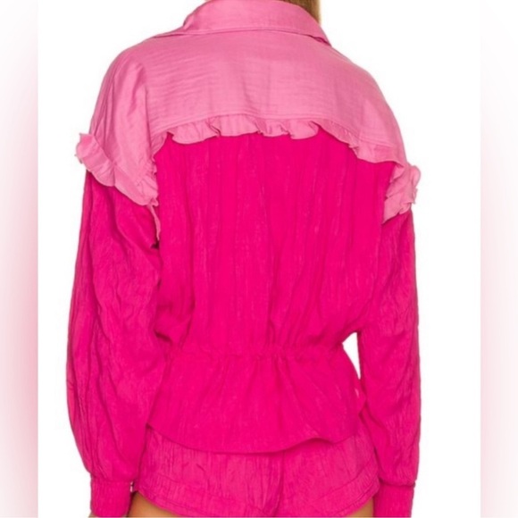 FREE PEOPLE MOVEMENT LETS GO OUT PULLOVER WINDBREAKER PINK RUFFLES ZIP UP XS - Picture 7 of 7